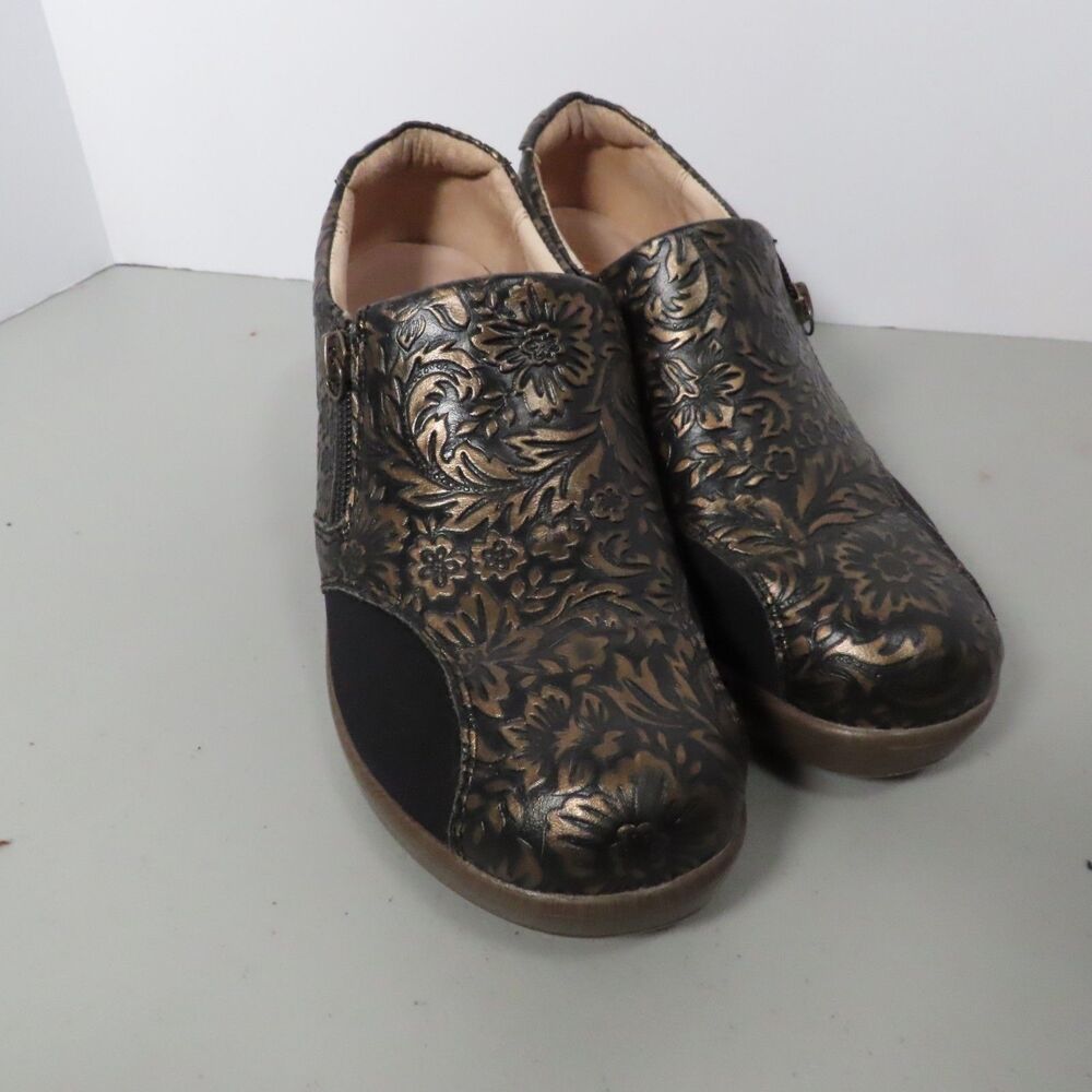 Alegria Haley Leather Embossed Floral Ankle Boots Shoes Womens EU 38 US 8-8.5